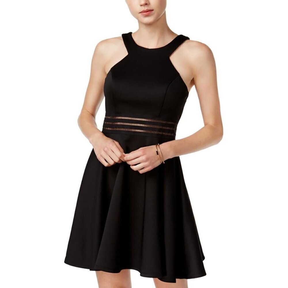 City Studios Black Scuba Illusion Waist Fit & Flare Dress Size 3